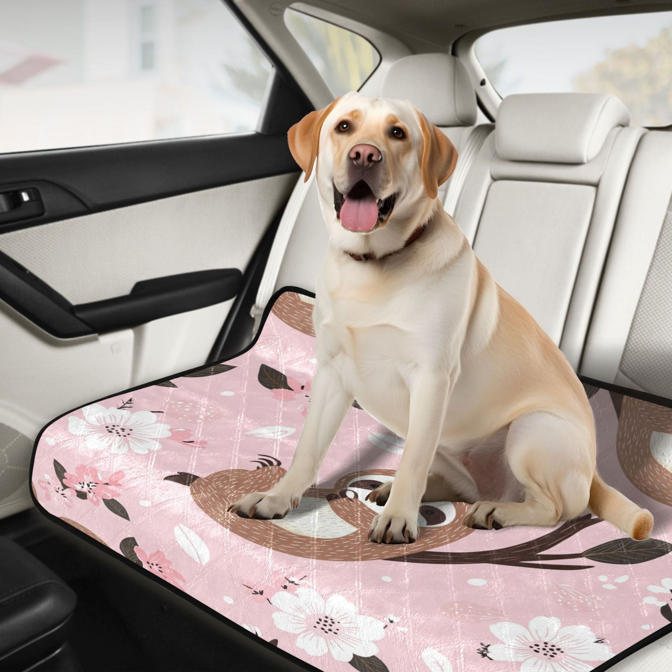 Qxltty Cute Sloth Pattern with White Floral Accents Cat litter Pads Pet Set of 2 Diaper Mats Center Anti-leakage Layer Absorbent Soft and Comfortable