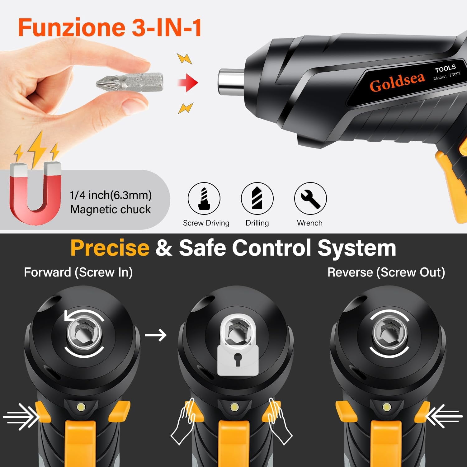 Electric Screwdriver 4.2V Cordless Screwdriver 3.5N.m 1500mAh Type-C Charging 10pcs Screwdriver Bits 1/4” Hex Chuck 90°/180° deformation handle Forward and reverse adjustment LED Light