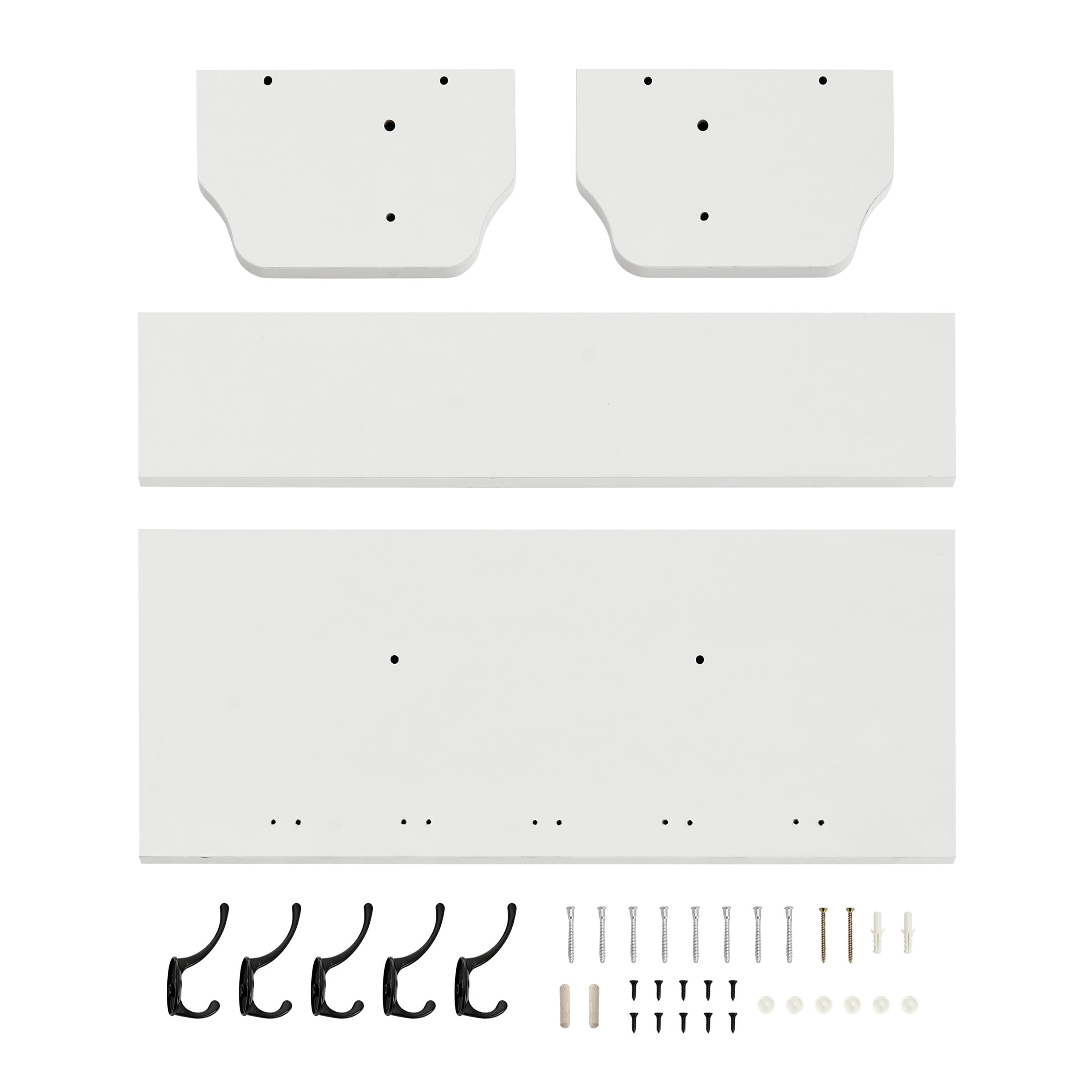 Entryway Floating Utility Wall Shelf with Hooks – Wall Mounted - White