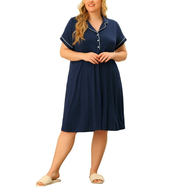 Agnes Orinda Tallas grandes de mujeres, camisones de Día de la Madre, camisón con botones, pijama suave, vestido de dormir 2X azul oscuro