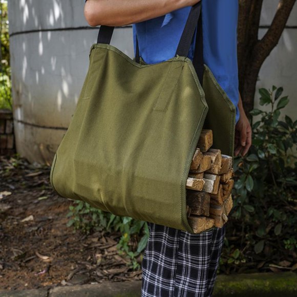 Bolsa portátil encerada para transporte de troncos, para acampar, Picnic, soporte para leña, almacenamiento ligero e impermeable para fiestas verde perfecl Estante portador de leña