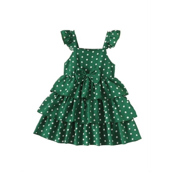 Mikrdoo Little Girls Dress Wave Point 5 Yeaers Little Girls Straps Summer Dress 6 Years Girls One Piece Layered Dress Green
