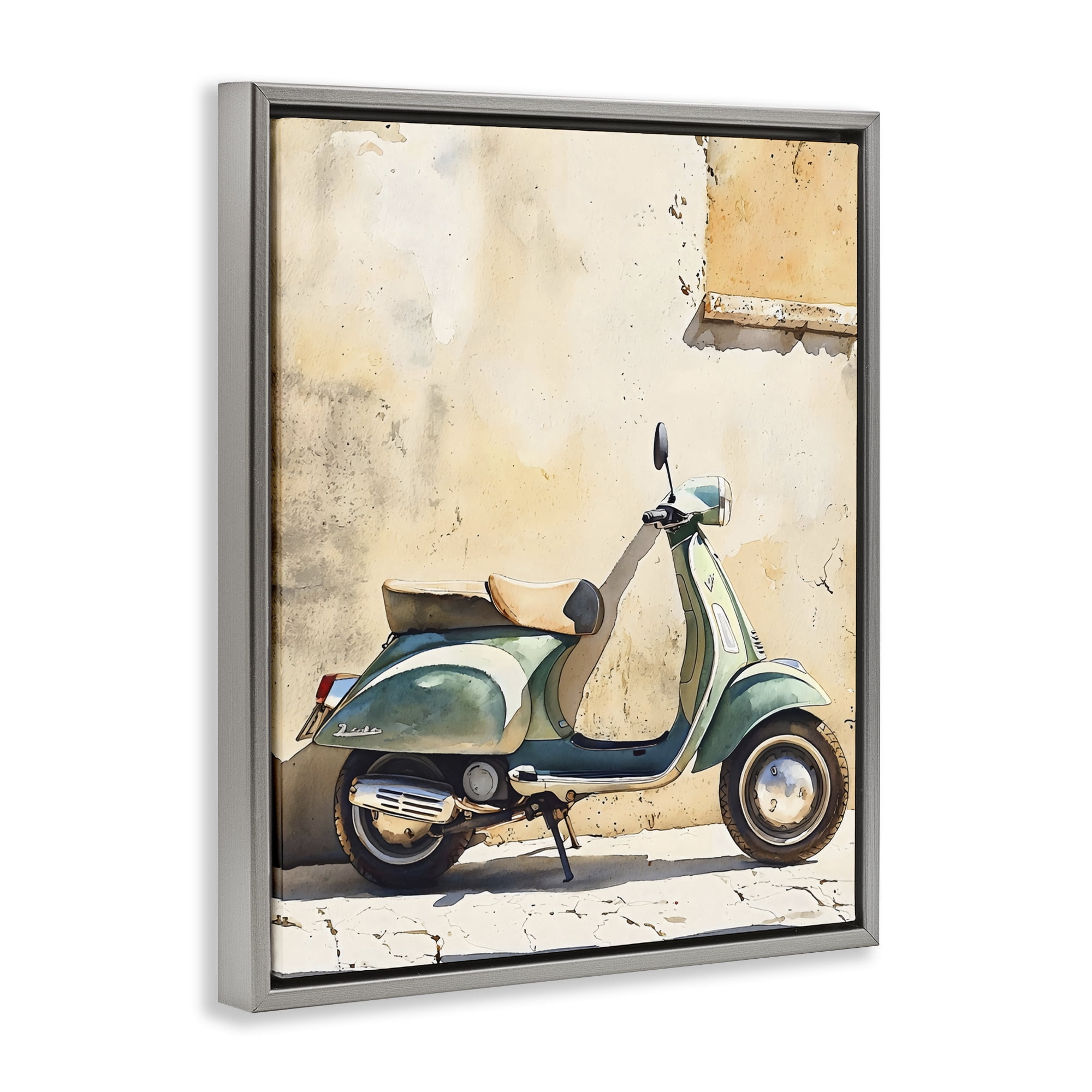 Stupell Industries Vintage Scooter on Italian Street Gray Framed Floater Canvas Wall Art, design by LSR Design Studio