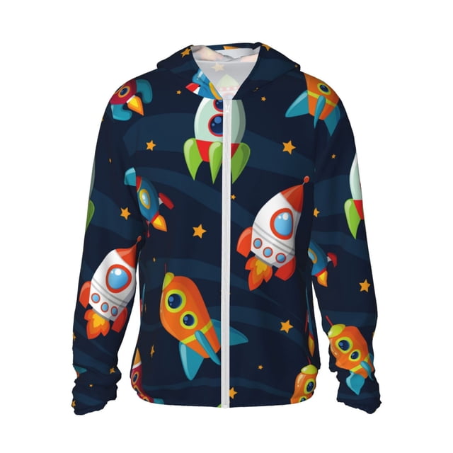 Balery Spaceships and Stars Sudadera ligera de manga larga con capucha y protección solar UPF 50+ para hombre y mujer, ideal para pesca y running-XX-Large