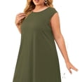 thumbnail image 3 of Casual Solid Round Neck Tank Sleeveless Army Green Plus Size Dresses (Women's), 3 of 4