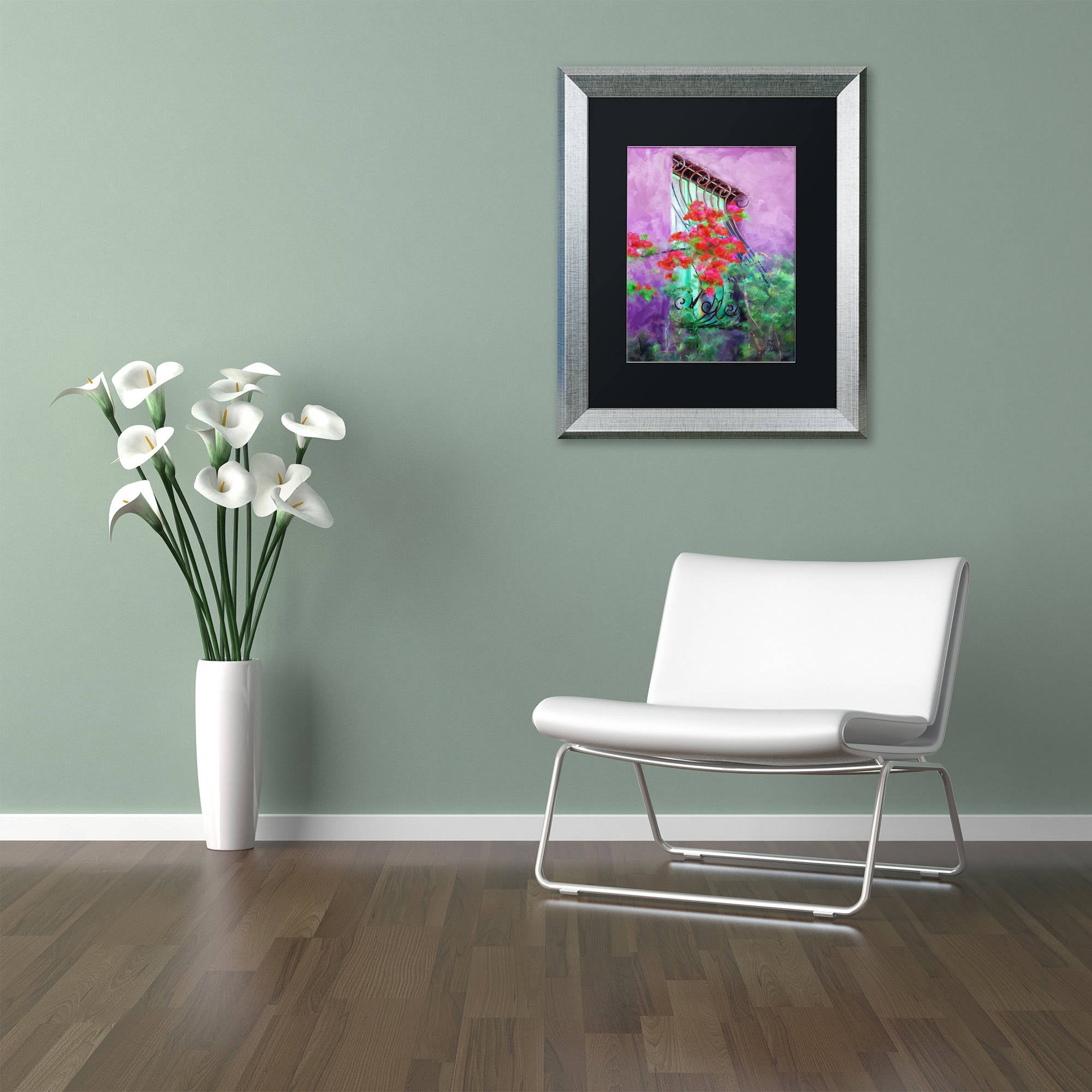 Trademark Fine Art "Painted Rose Covered Window" Canvas Art by Lois Bryan Black Matte, Silver Frame