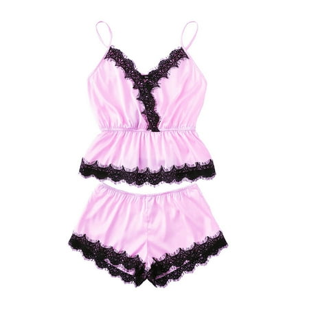 

GaThRRgYP Women s Shorts Clearance Under $5 Women Sexy Tops Shorts Lace Bowknot Nightdress Camisole Pajamas Underwear Set
