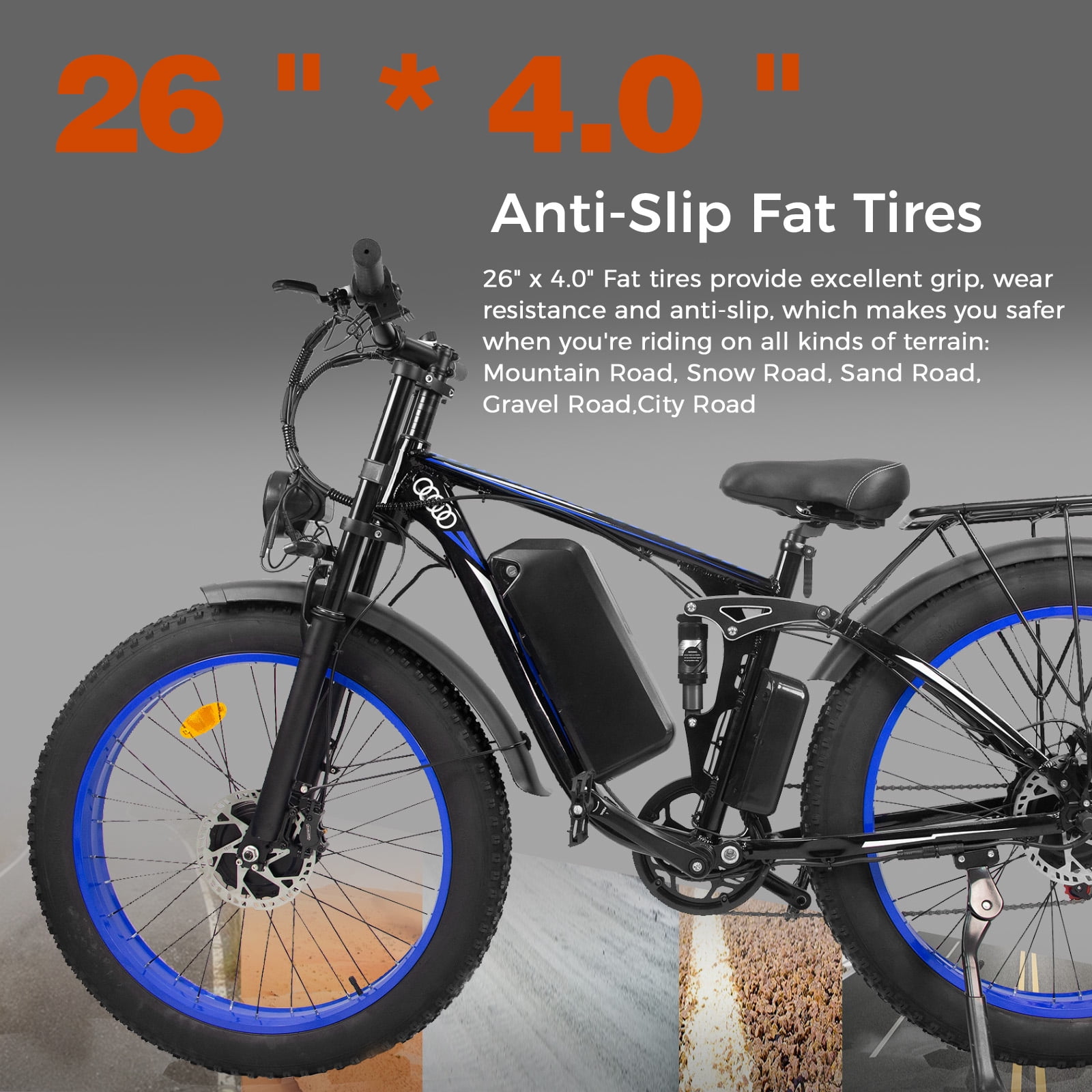Electric Bike for Adults,3000W Motor E-Mountain Bike 52V 23Ah,26"*4.0 Fat Tire,UL2849