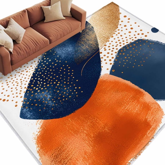 Navy Blue Burnt Orange Large Area Rugs for Bedroom Living Room, Soft Non Slip Carpet Bedside Rug, Artwork Geometric Contemporary Rectangular Floor Cover Kitchen Accent Rug 8'x10' for Office