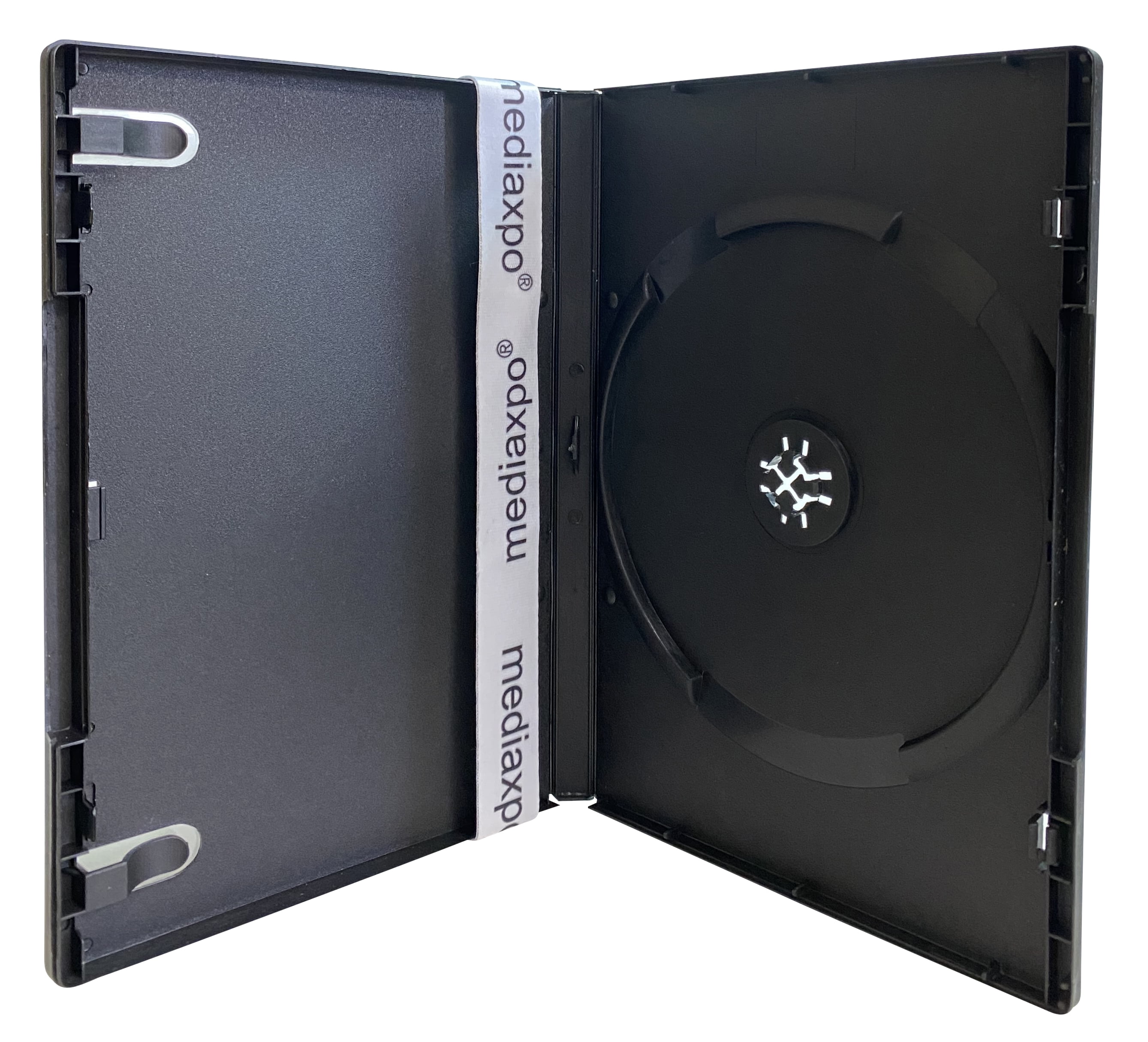 【K】DVDケース Maxtek 25 Pack Quad 4 Disc DVD Cases, 14mm Black with Flip Tray