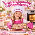 thumbnail image 5 of Rirool Kids Cooking Set, 11-Piece Pink Polka Dot Chef Dress-Up and Baking Role Play Kit with Apron, Hat, Mitt, Pot Holder, Whisk, Rolling Pin, Spoon and 4 Cookie Cutters, Ages 3-6, 5 of 8