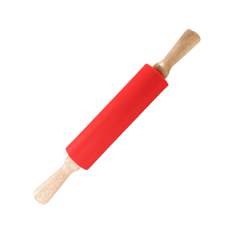 

Silicone Rolling Pin - Dough Roller for Pizza Cookie with Wooden Handle & Nonstick Surface - Rolling Pins for Baking Green Red