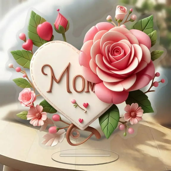Mother's Day Flower Acrylic Ornament 2D Flat Desktop Decor Elegant Home Living Room Bedroom Decoration Gift for Mom