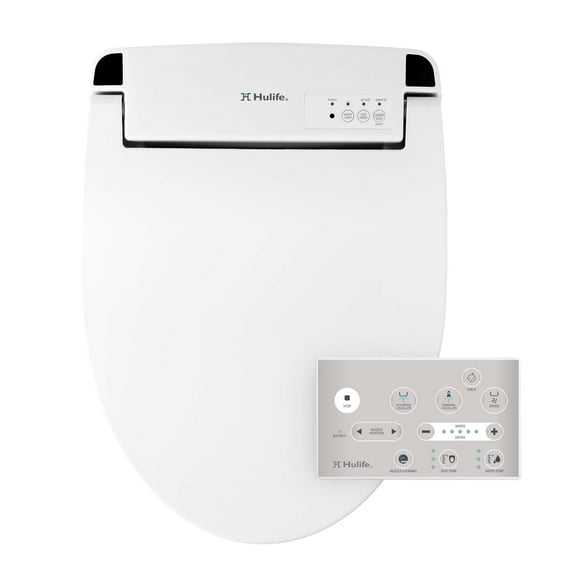 Hulife HLB-4000ER Electric Bidet Seat, White Elongated Attachment, Remote Control, LED Nightlight, Warm Water, Heated Seat, Dryer