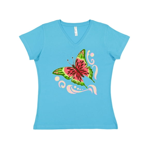 Inktastic Watermelon Butterfly Women's V-Neck T-Shirt