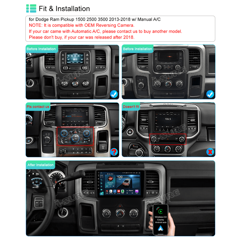 Radio Android 14 Para Dodge Ram 1500/2500/3500 | Pantalla 9" GPS 64GB | Apple CarPlay Y Android Auto | 2014-2018