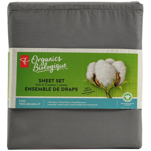 PC ORGANICS Organic Cotton Percale Sheet Set, Size King, Graphite