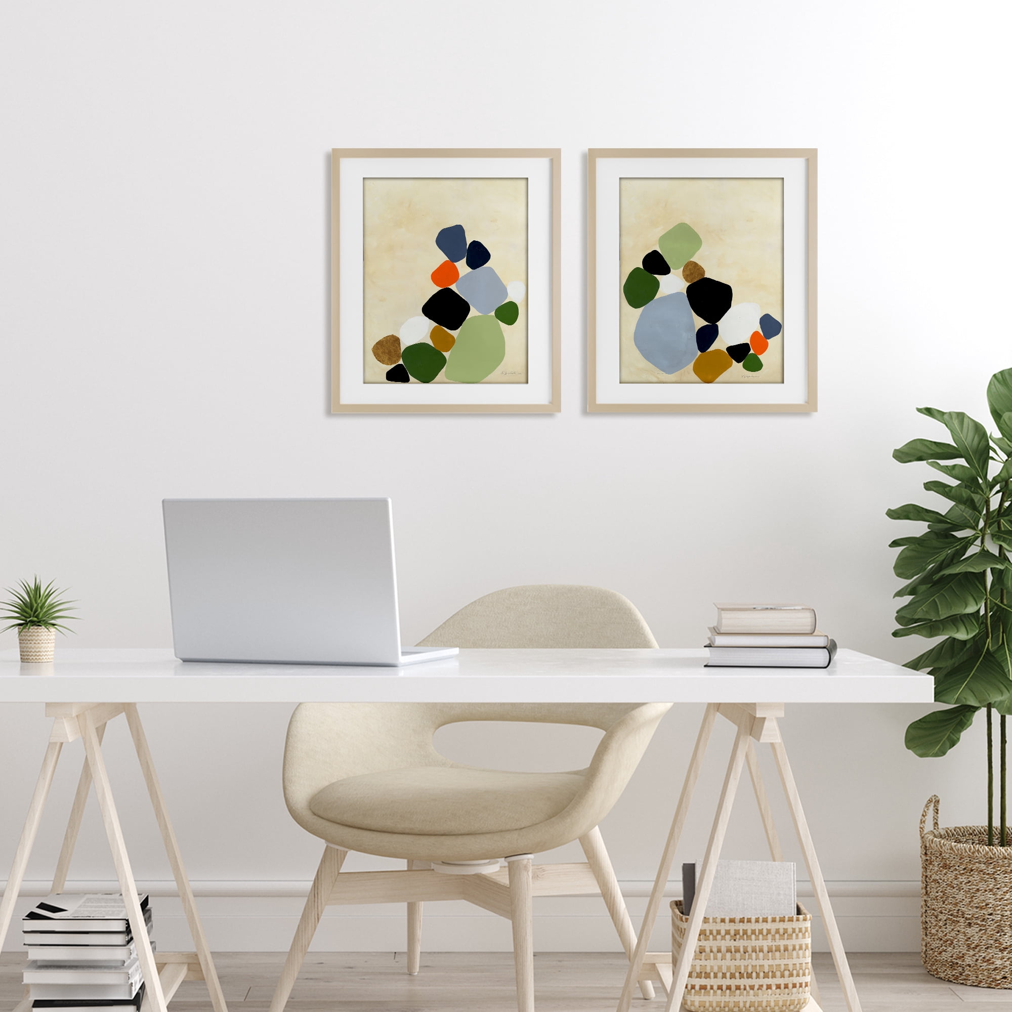 Stupell Industries Curved Clusters of Pebbles 2 Piece Birch Framed Print Under Glass Set, design by Ruth Fromstein