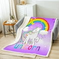 thumbnail image 6 of Unicorn Throw Blanket Twin Size Unicorn Butterfly Fleece Blanket Cute Rainbow Unicorn Print Fuzzy Blanket Girly Galaxy Stars Bed Blanket Bedroom Decor Cartoon Unicorn,Purple, 6 of 6