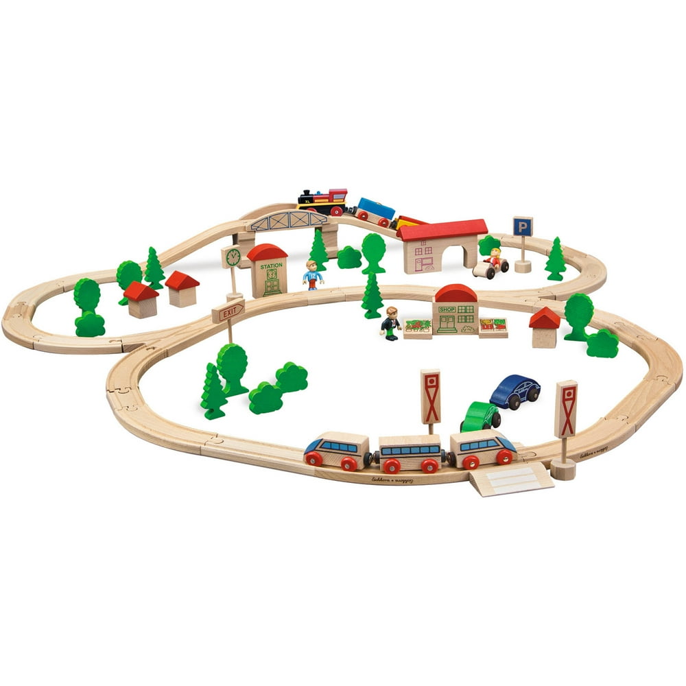 Eichhorn Wooden Train Set with Bridge (81 Pieces) Play Train Set ...