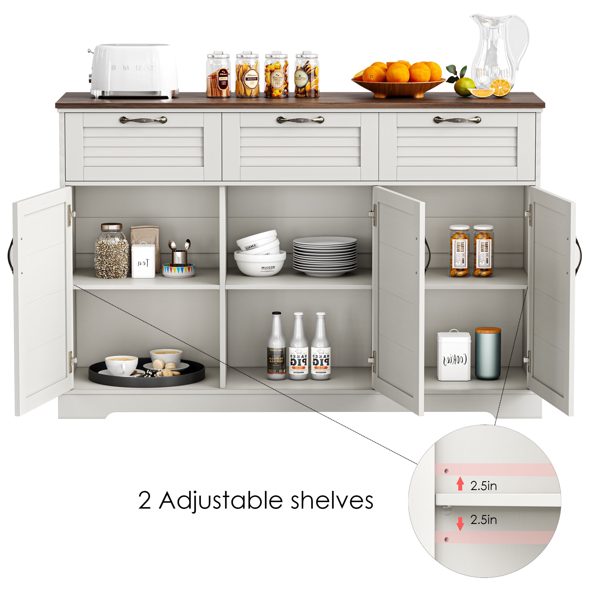 Homfa 3-Drawer Kitchen Storage Cabinet, 76.6'' Tall Cabinet with Clear