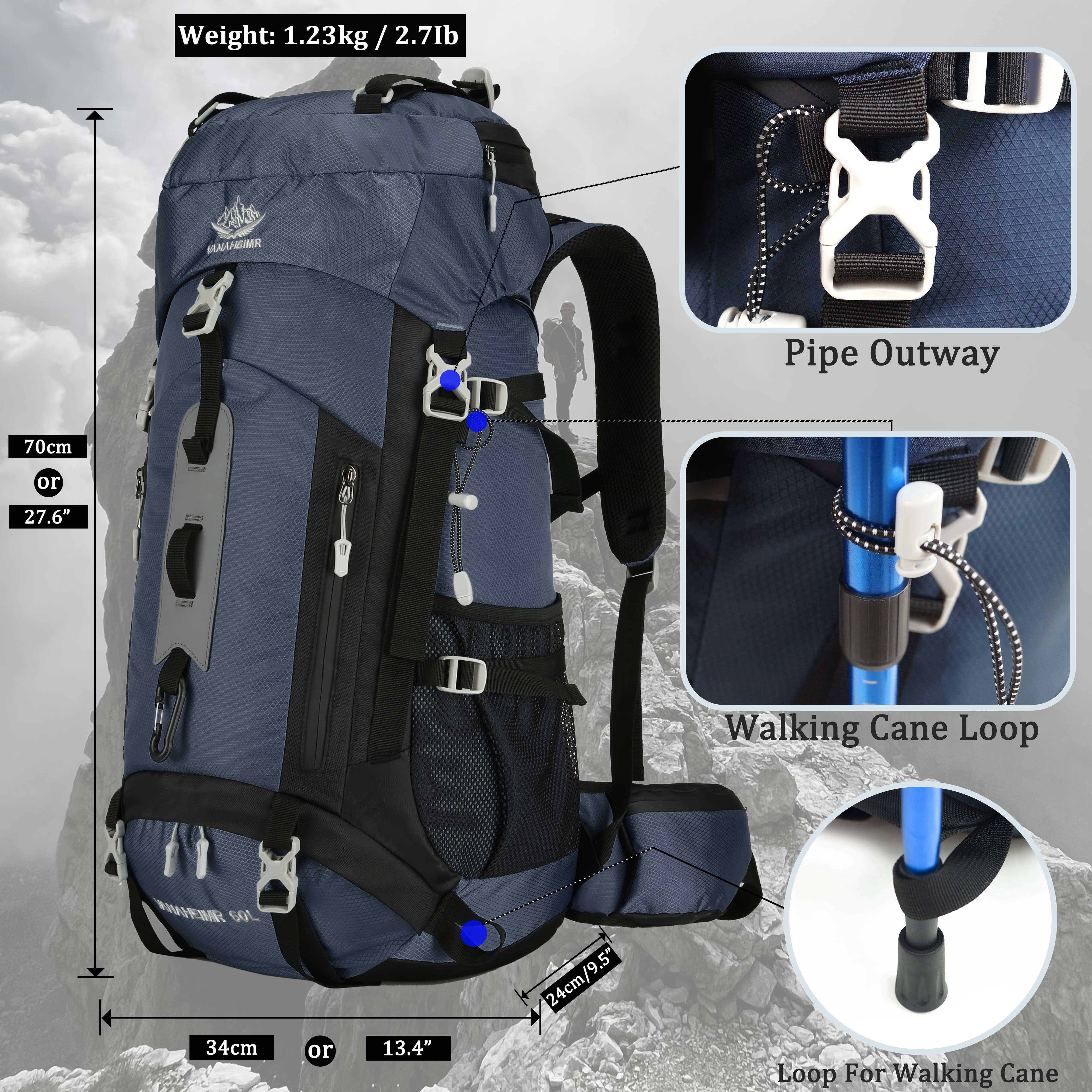 60L Travel Hiking Camping Backpack with Rain Cover, Backpack Water Resistant,Large Backpack for Men Women