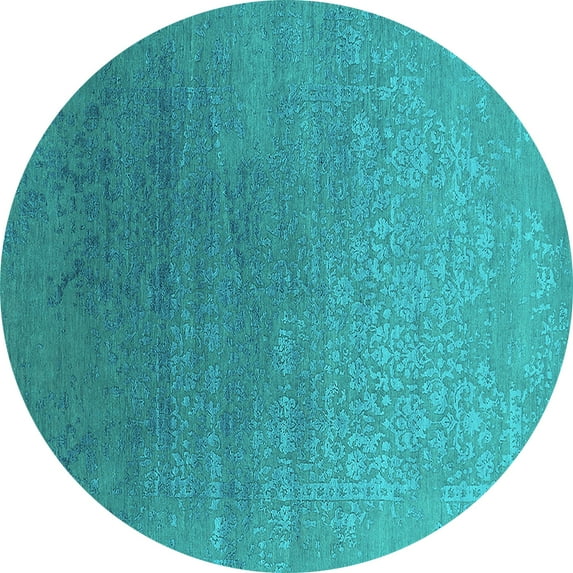 Ahgly Company Machine Washable Indoor Round Oriental Turquoise Blue Industrial Area Rugs, 8' Round