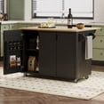 thumbnail image 3 of Harper & Bright Designs Fluted Kitchen Island with Drop Leaf, Farmhouse Kitchen Island on Wheels with Internal Storage Rack, Rolling Kitchen Cart with Towel Rack for Dining Room, Black, 3 of 16