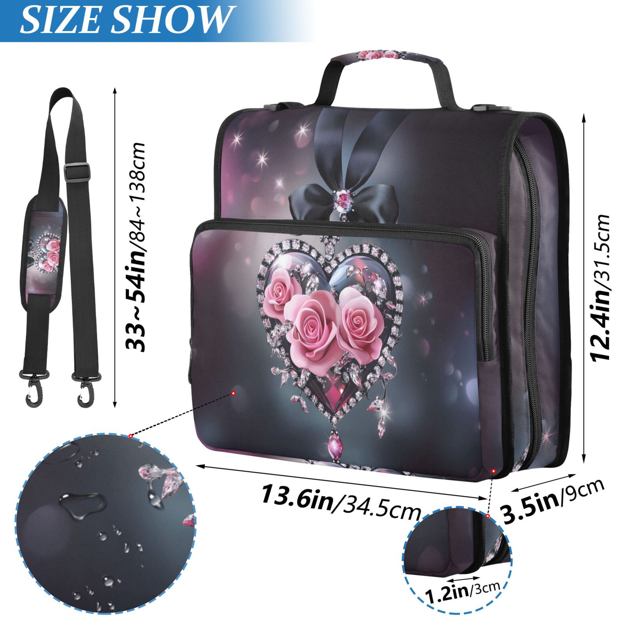 ALAZA Zipper Binder Bag Rose in Heart 3 Ring File Folder Binder Organizer Bag