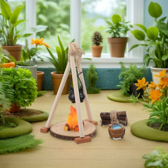 WRITWAA Rustic Dollhouse Fire Pit Tabletop Decoration 13-Piece Set Miniature Accessories