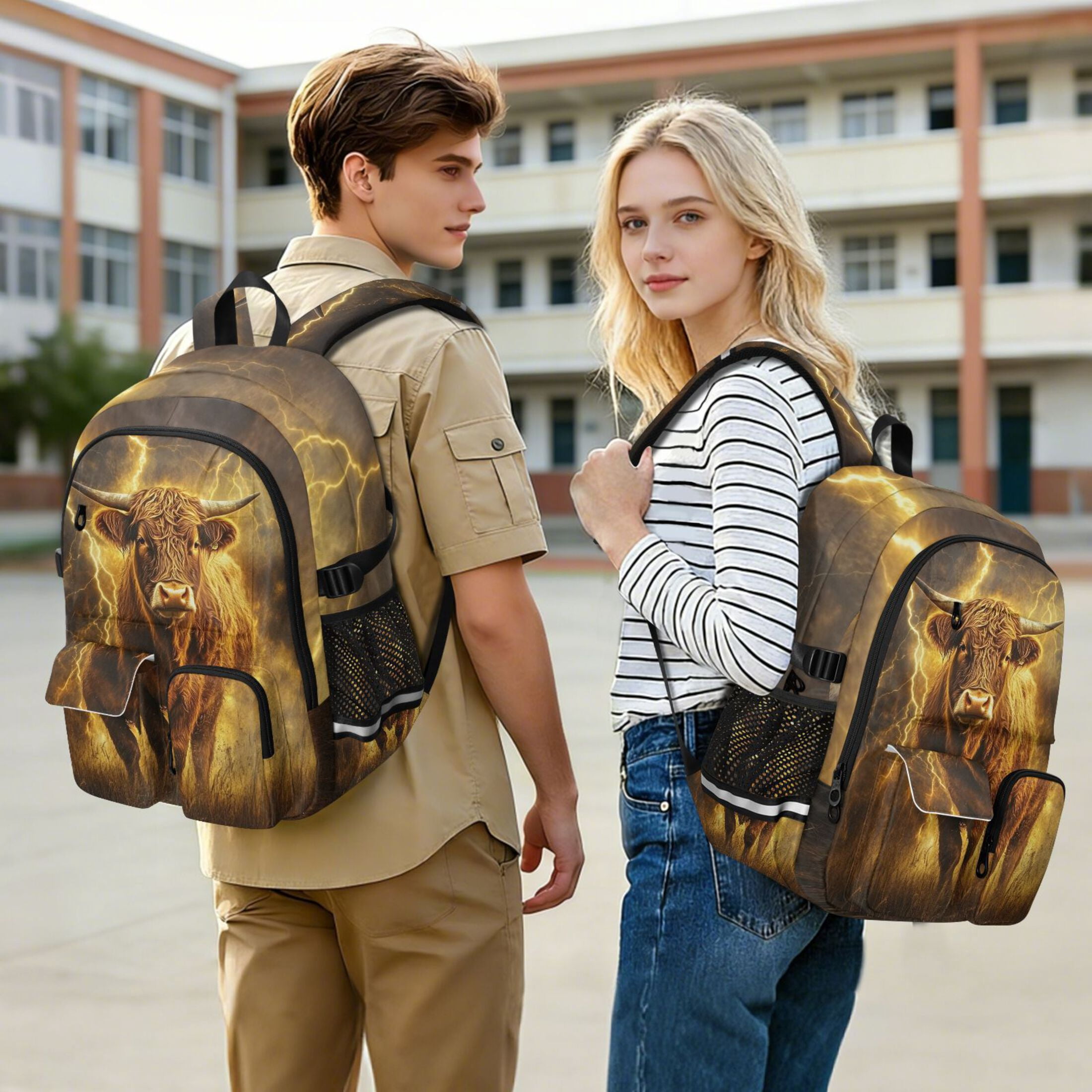 ALAZA Cow Lightning Field Print Student Backpack School Bookbag Large Laptop Daypack Travel Bag