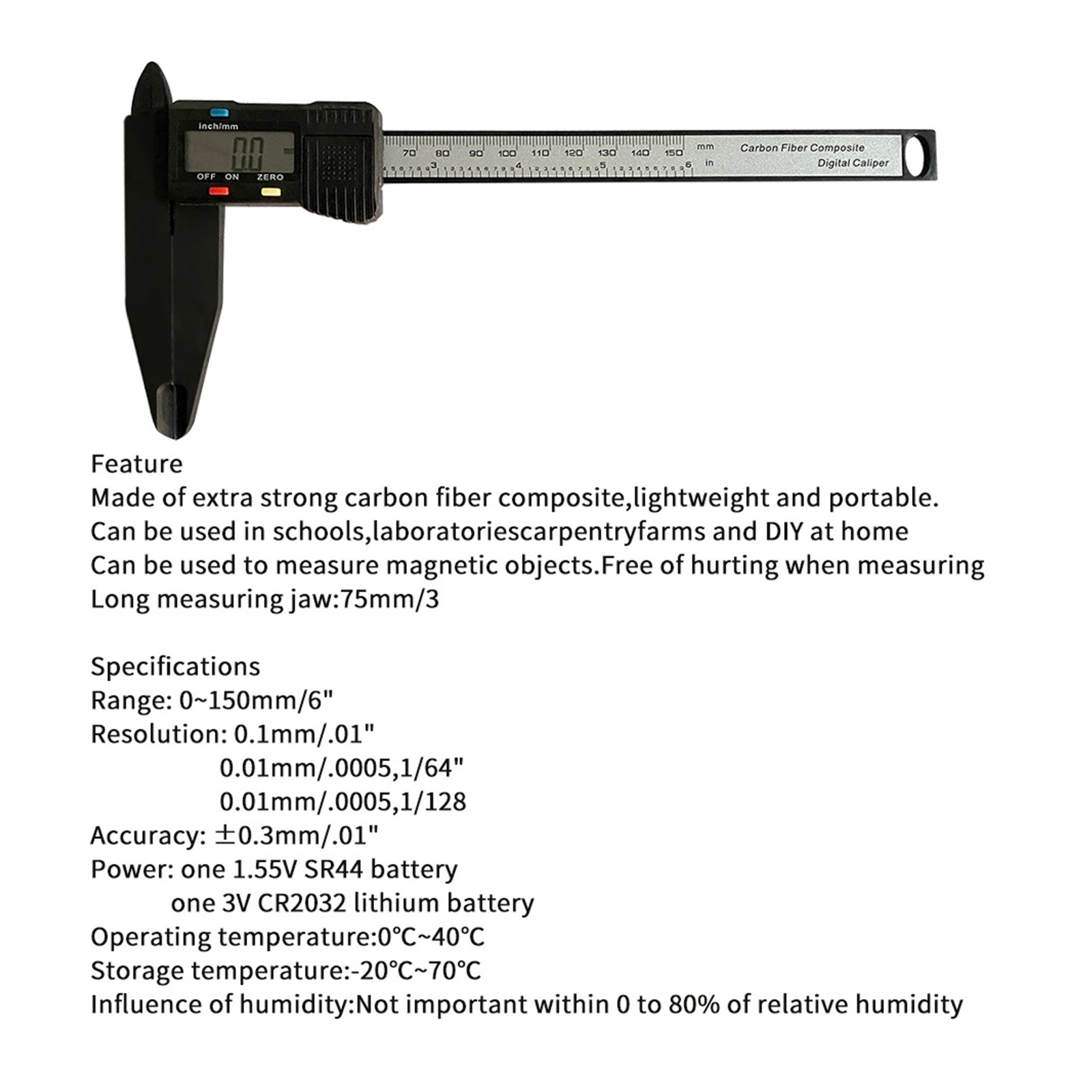 150mm 0.1mm Digital Caliper Electronic Vernier Caliper Jaw Long Plastic Digital Caliper Micromete DIY Measuring Tools ,Accurate Measurement