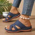 thumbnail image 5 of Sandals for Women 2025, Xunlbb Women's Fashion Casual Summer New Solid Color Round Toe Wedge Heel Thick Bottom Sandals(Dark Blue,Size:36), 5 of 9