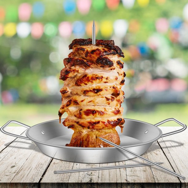 Muyoka Brocheta vertical Austok, para kebabs, giroscopios, accesorio para asar a la parrilla de acero inoxidable con 3 puntas extraíbles (8", 10" y 12"), ideal para shawarma, pollos enteros, carne gra Muyoka Hogar
