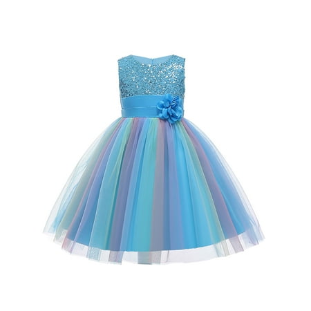 

Calsunbaby Kids Formal Dress Flower Sequins Round Collar Sleeveless One-Piece Sundress for Summer 3-10 Years Blue 6-7 Years