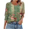 thumbnail image 2 of YYUIJK Women's 2025 Fashion Tops 3/4 Length Sleeve Business Casual Blouses Summer Tees Shirts Green A XL, 2 of 5