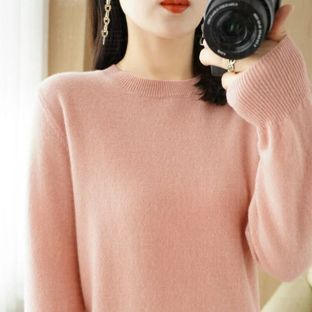 Nouveau Chandail à Col Rond Uni pour Femmes Automne et Hiver, Mode à Manches Longues, Tricoté, Haut de Base pour Femmes