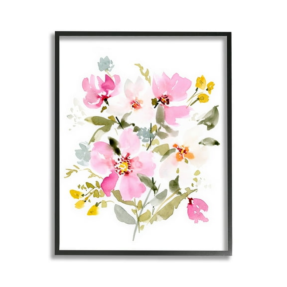 Stupell Industries Pink Cottage Blooms Botanical & Floral Painting Black Framed Art Print Wall Art, 11 x 14