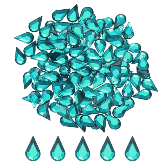Uxcell 200Pcs Flat Back Acrylic Teardrop Gems 0.24" x 0.39" Artificial Rhinestones for DIY Crafts Bead Lake Blue