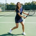 thumbnail image 4 of BRGZLK 2 Piece Sets for Women Summer Crew Neck Short Sleeve Tops and Tennis Skirt Set Striped Matching Soft Comfortable Travel Skort Sets,Womens Clothing Light Blue XL, 4 of 5