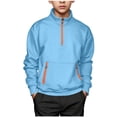 thumbnail image 2 of Tdoqot Boys Trendy Sweatshirt with Zipper Pocket- Stand Collar Casual Long Sleeve Fashion Kids Pullover Fall Tops Sky Blue Size 14, 2 of 7