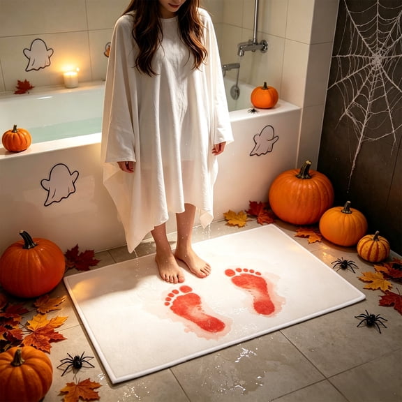 Luoshdecor Color-Changing Blood Bath Mat,Turns Red When Wet,Fit for Halloween Party Gift Giving 16x28 Inch