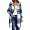 thumbnail image 2 of WIZUTIZ Women's Plaid Long Sleeve Zip Up Hooded Jacket Loose Fit Long Length Casual Coat Fall Winter Trendy Layering Outerwear with Pockets, 2 of 8