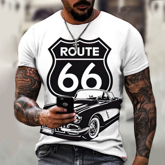 Camisetas Hombre América Route 66 Vintage Suelta Ropa Corta Moda Impresa Letras Verano El Rojo Transpirable