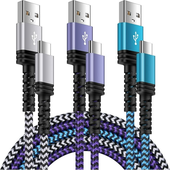 mistyhony 3-Pack 6FT USB C to USB A Fast Charging Cable, 3A Nylon Braided Type C Cord for Samsung S25/S24/S23/A17/A16/A56, iPhone 17/16/15 Series, Google Pixel 10/9/8 & All USB-C Devices