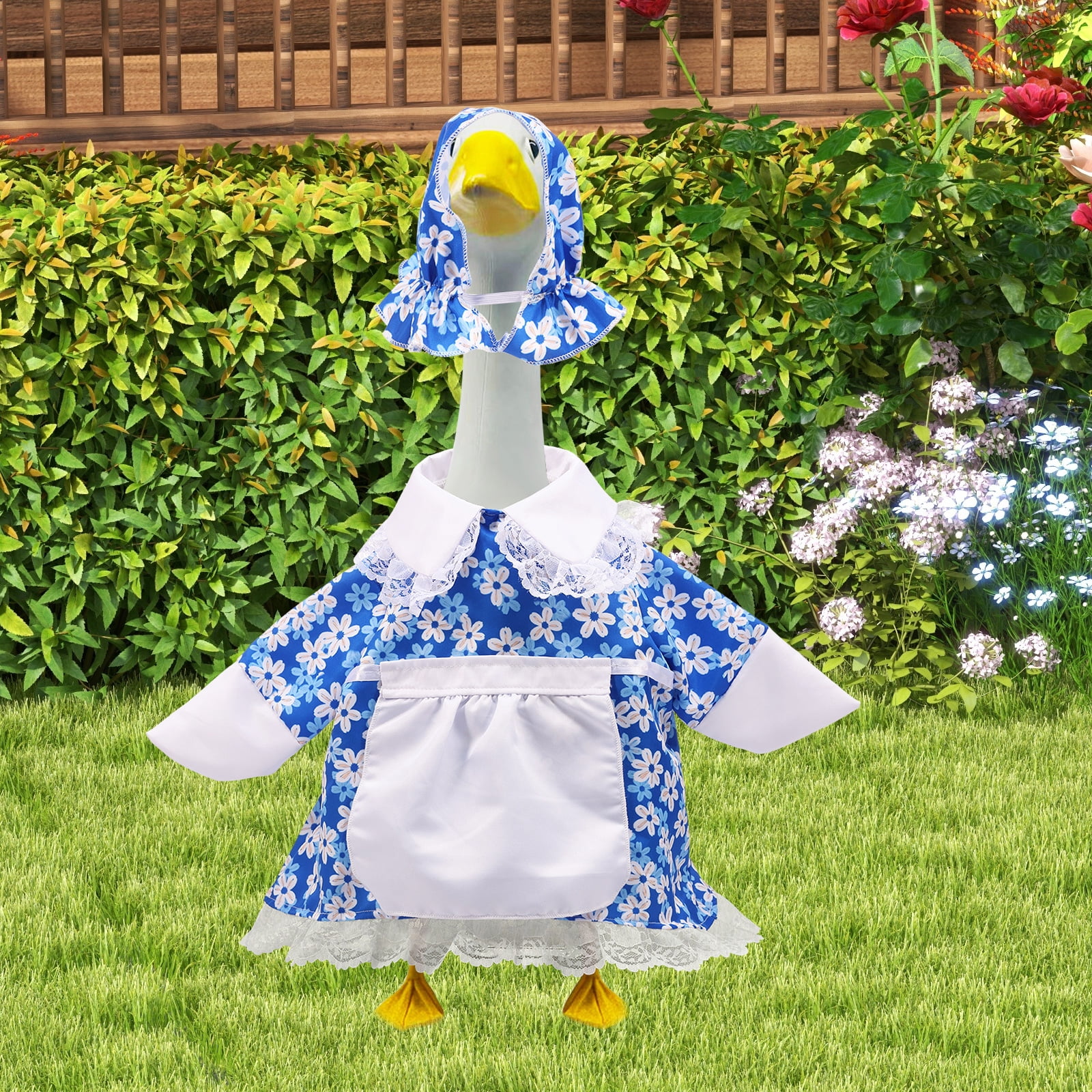 Qenwkxz Porch Goose Outfit for 23''h Cement Statue Goose Skirt Costume for Valentines Outdoor Yard Lawn Patio Decor (Blue)