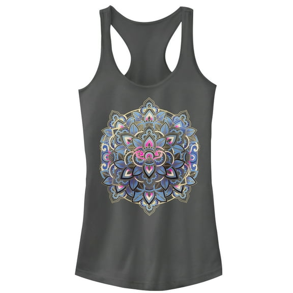 Junior's CHIN UP Paisley Mandala Racerback Tank Top Charcoal Small