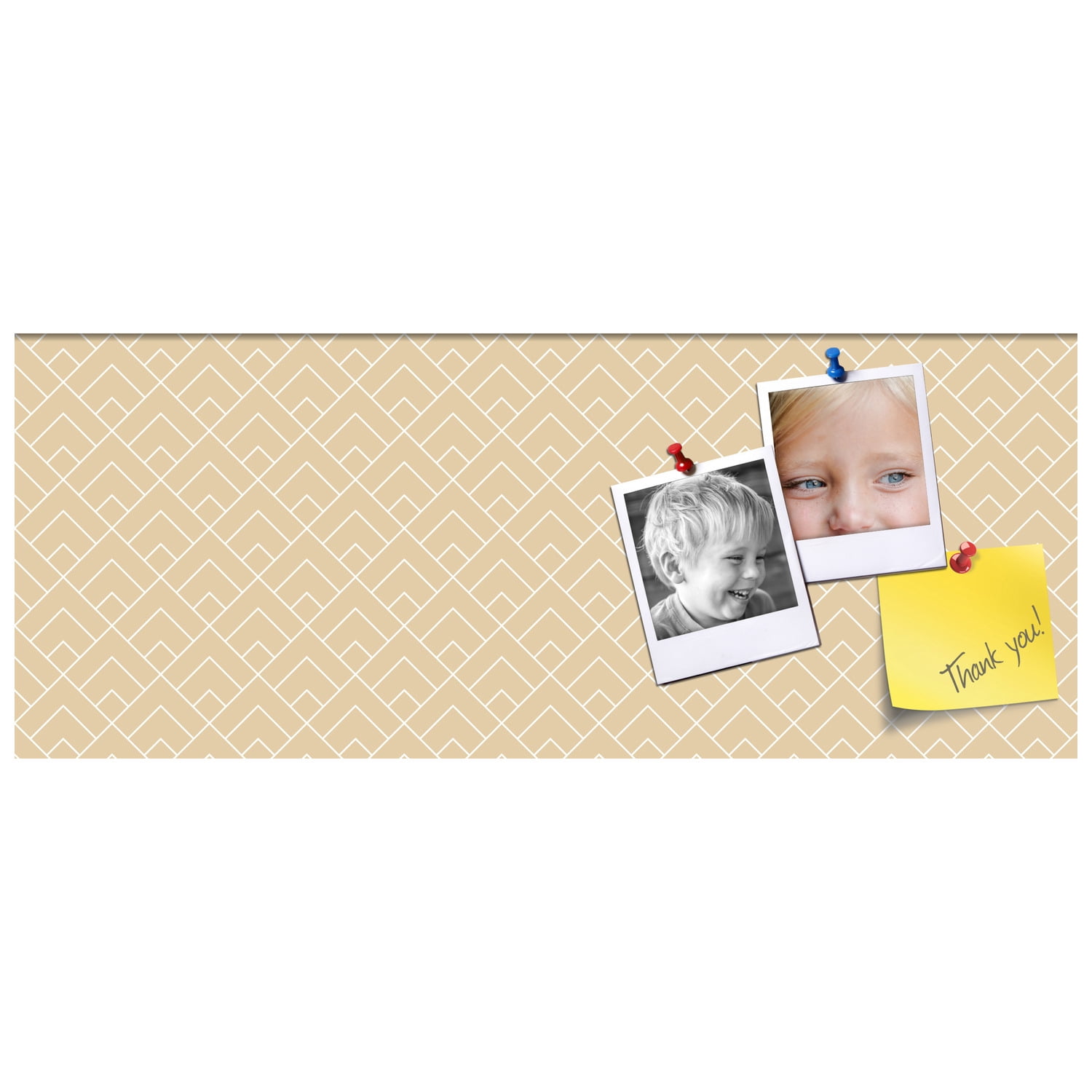PinPix 30x12 Custom Cork Bulletin Board Peaks Modern Pattern Beige Poster Board Has a Fabric Style Canvas Finish, Framed in Peaks Modern Pattern Beige, by ArtToFrames (PinPix-1792)