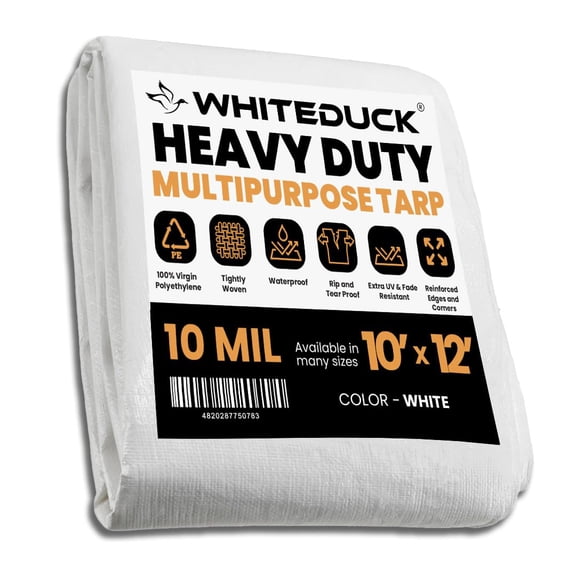 WHITEDUCK 10x12 Tarp 10 MIL Heavy Duty Poly Tarp Waterproof UV Resistant, True to Size, Rust-Proof Grommets, Tear & Rip Resistant, Extra Thick , Camping, Construction, Boat & Equipment Cover