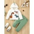 thumbnail image 2 of Infant Baby Boy Fall Outfits Classic Long Sleeve Dinosaur Print Hoodie Pants Set, 2 of 9